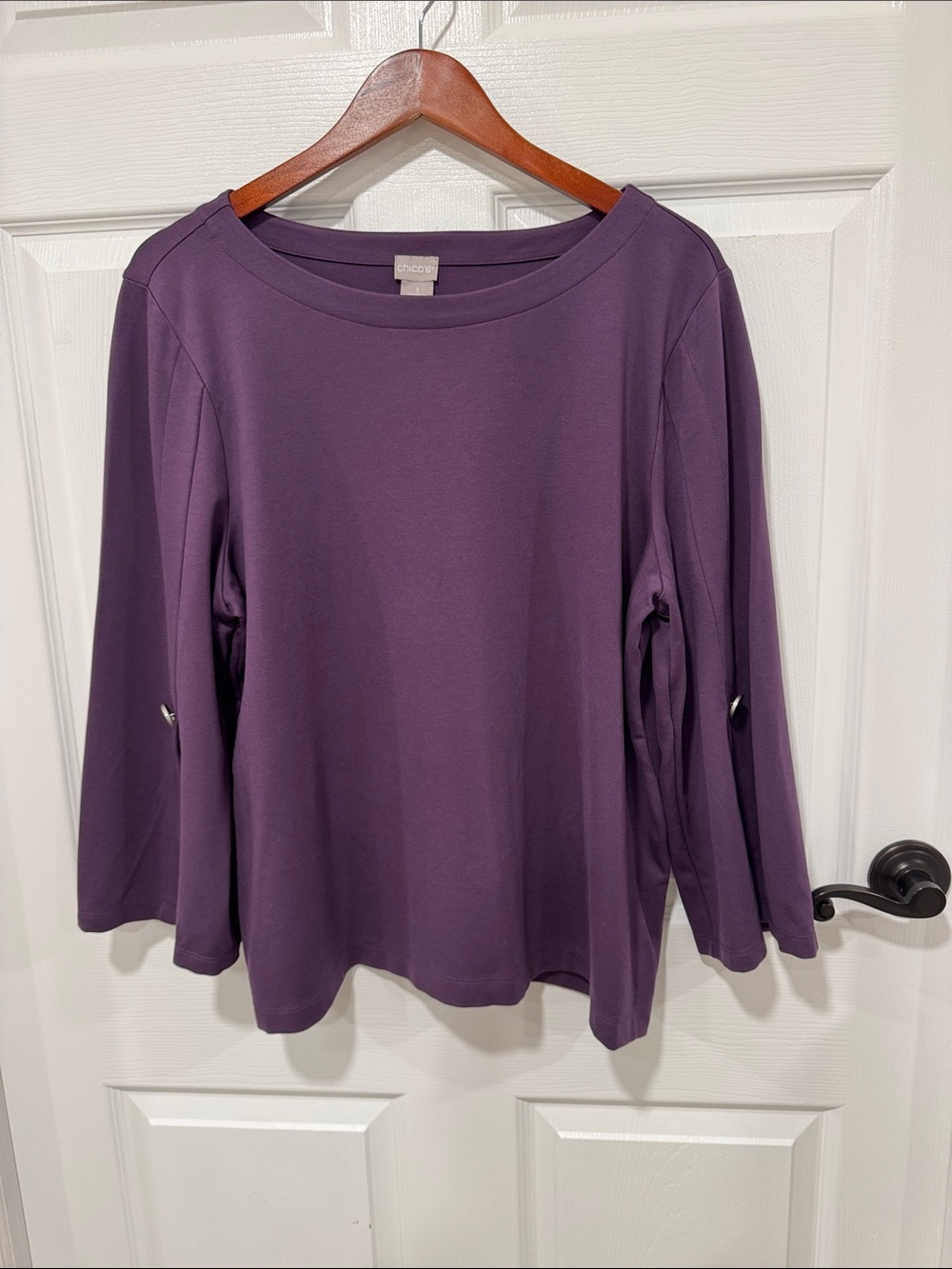 Chico's Plum Long-Sleeve Boatneck Top
